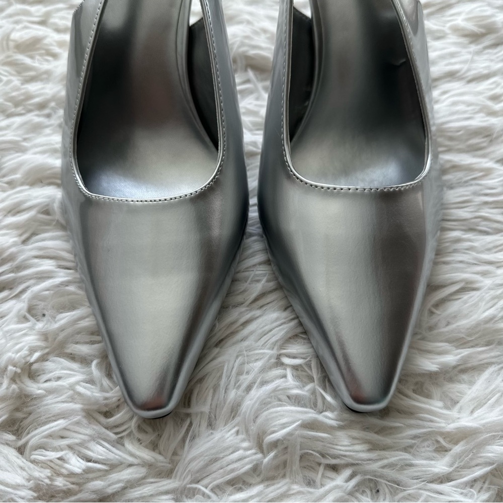 Ankis Silver Metallic Slingback Heels New In Box Size 10 - Picture 2 of 8